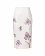 Iris Print High-Waisted Pencil Midi Skirt - White/Purple