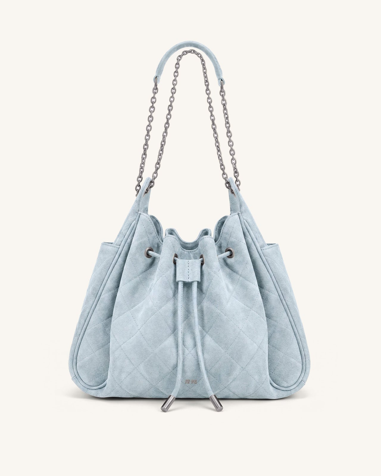 Rowan Faux Suede Quilted Chain Bucket Bag - Blue