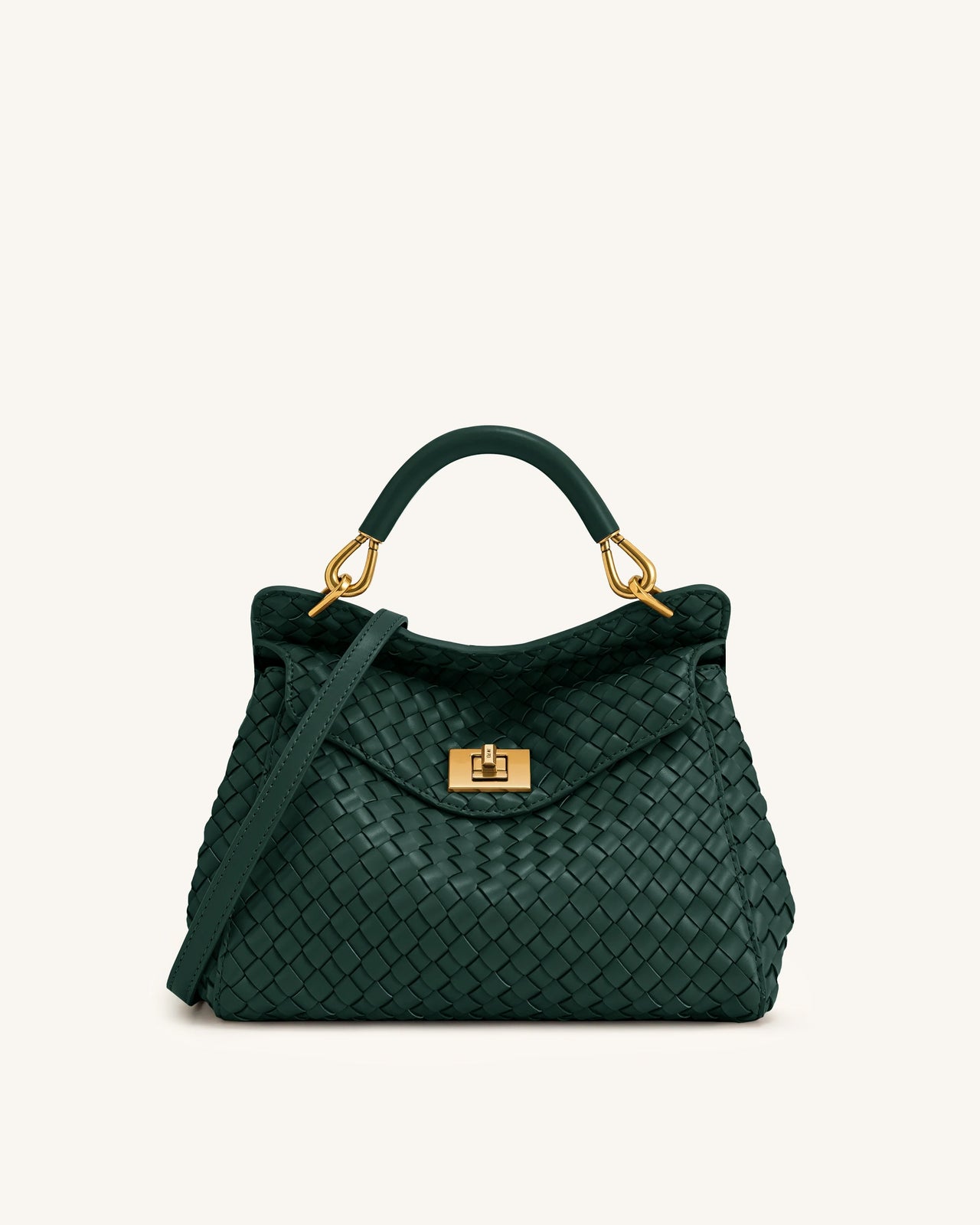 Lucia Classic Woven Top Handle Bag - Forest Green