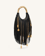 Chloe Metal Handle Fringe Top Handbag - Black
