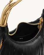 Chloe Metal Handle Fringe Top Handbag - Black