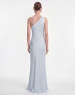 Floral Appliqué One Shoulder Maxi Dress - Light Blue