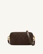Riley Faux Suede Dachshund Quilted Shoulder Bag - Dark Brown