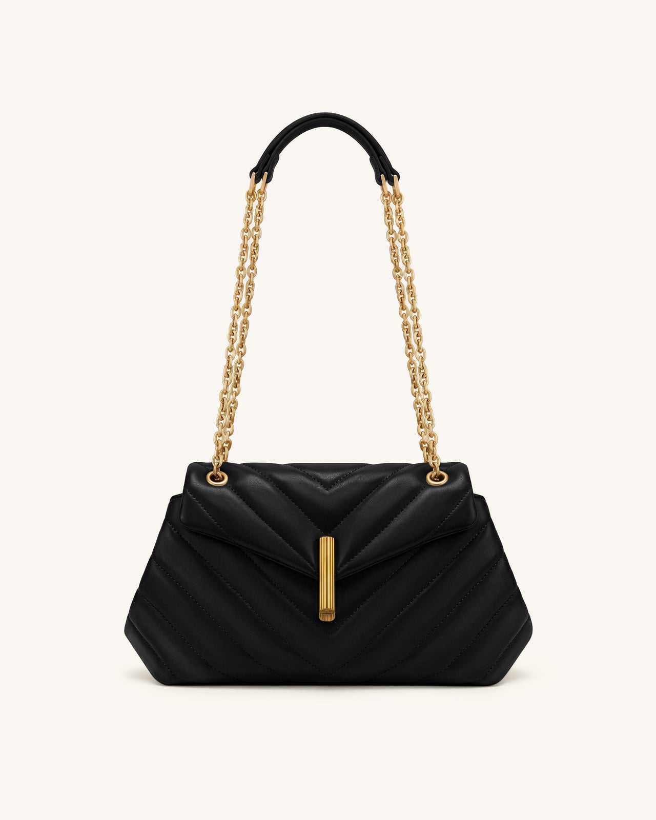 Valerie Quilted Chain Flap Shoulder Bag - Black