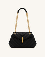 Valerie Quilted Chain Flap Shoulder Bag - Black