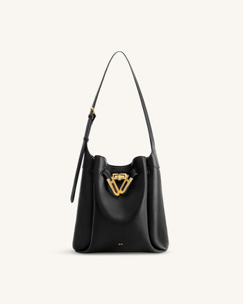 Charlene Double Buckle Hobo Bag - Black