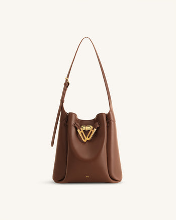 Charlene Double Buckle Hobo Bag - Brown