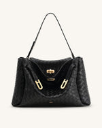 Rhea Large Woven Textured Shoulder Bag - Black
