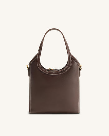 Brooke Mini Belted Embellished Top Handle Bag - Dark Brown