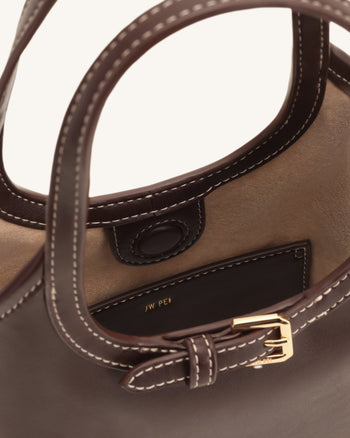 Brooke Mini Belted Embellished Top Handle Bag - Dark Brown
