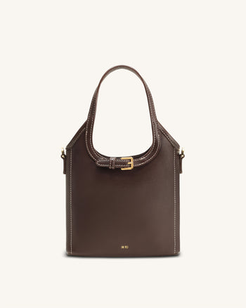 Brooke Mini Belted Embellished Top Handle Bag - Dark Brown