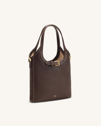 Brooke Mini Belted Embellished Top Handle Bag - Dark Brown