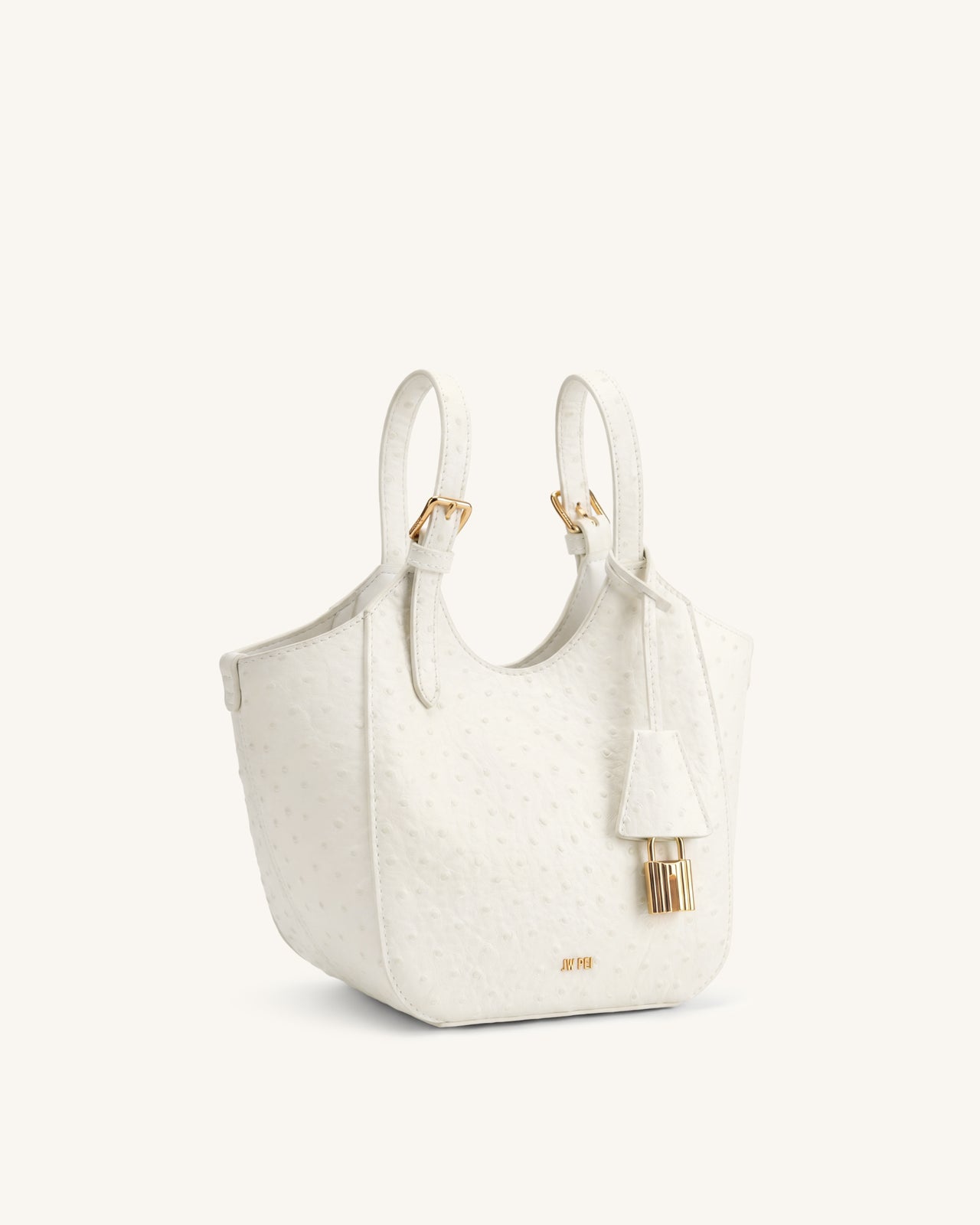 Ines Faux Ostrich Padlock Tote Bag - White