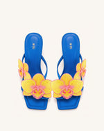 Serena Orchid Embroidered Toe Ring Heeled Sandals - Royal Blue