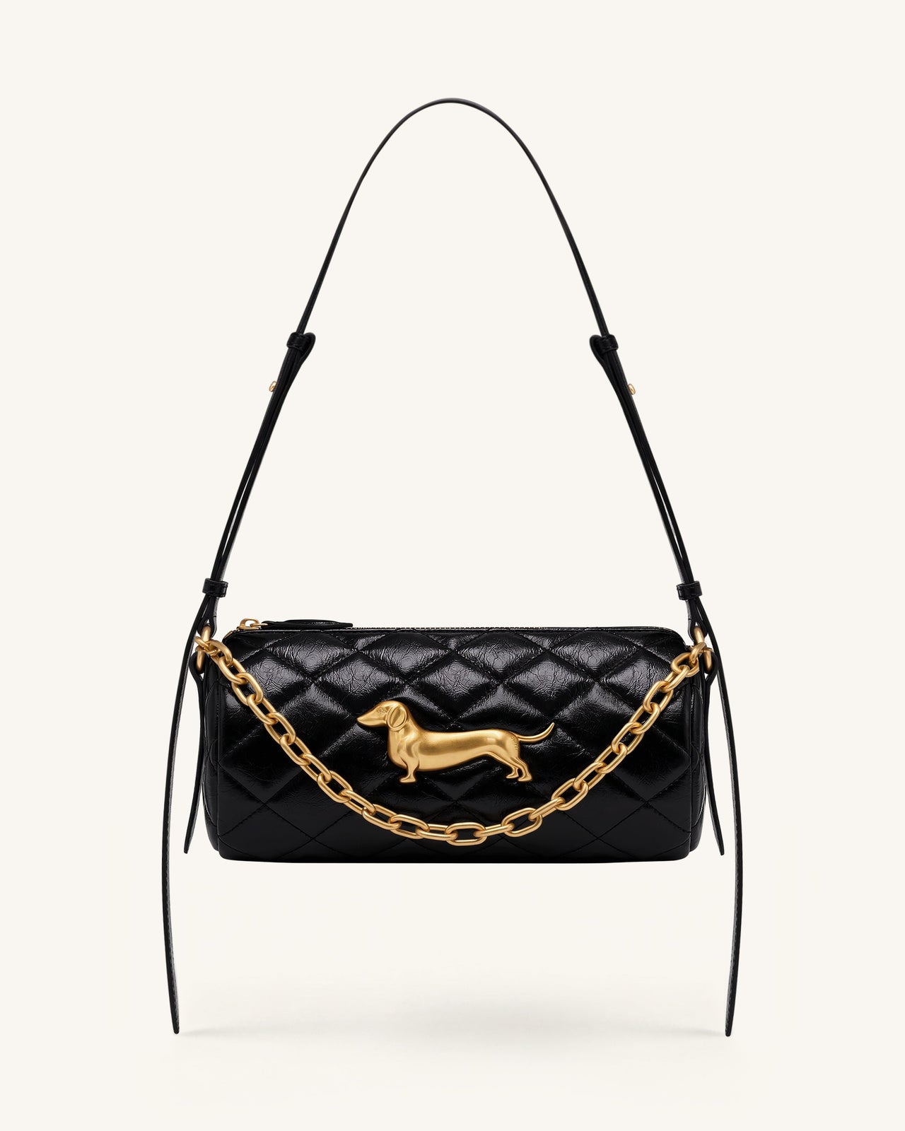 Dachshund Quilted Chain Shoulder Bag - Black