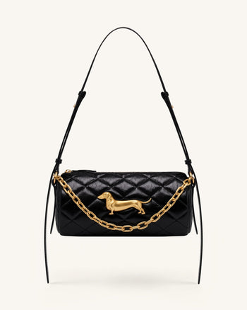 Lucienne Dachshund Quilted Chain Shoulder Bag - Black