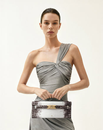 Bria Structured Top Handle Bag - White Croc