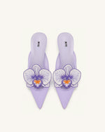 Helena Embroidery Decoration Pierced Mules - Purple