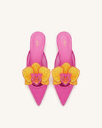 Helena Embroidery Decoration Pierced Mules - Rose Red