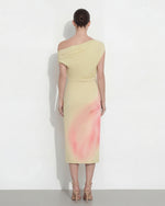 Watercolor Floral Print One-Shoulder Asymmetric Midi Dress - Yellow