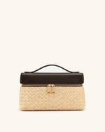 Thea Faux Straw Top Handle Bag - Brown