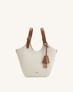 Ines Padlock Tote Bag - Brown Canvas