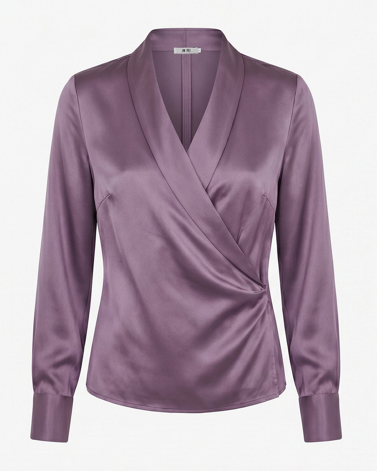 Satin Wrap V Neck Long Sleeve Blouse - Dusty Mauve