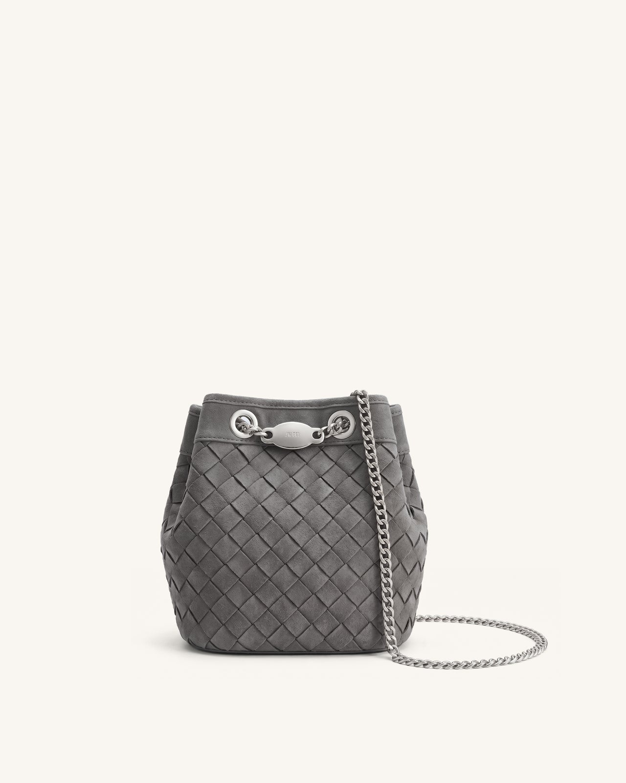 Yara Faux Suede Hand-Woven Bucket Bag - Dark Grey