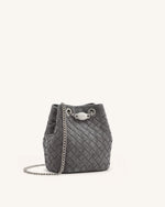 Yara Faux Suede Hand-Woven Bucket Bag - Dark Grey
