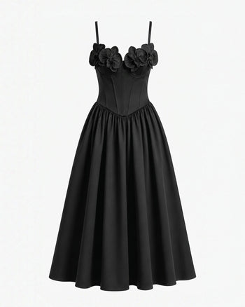 Orchid Embroidered Appliqué Corset Maxi Dress - Black
