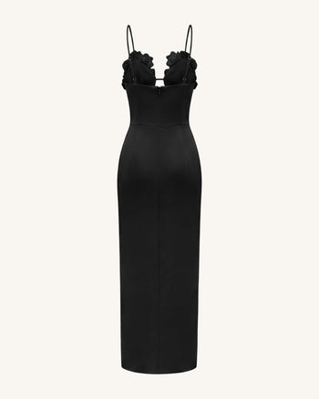 3D Floral Strappy Maxi Dress - Black