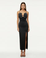 3D Floral Strappy Maxi Dress - Black