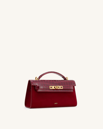 Noor Faux Suede Top Handle Bag - Red