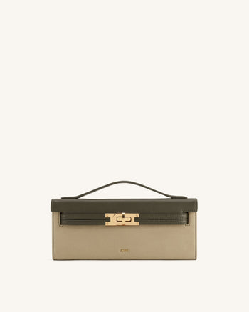 Bria Faux Suede Structured Top Handle Bag - Dark Olive