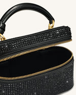 Cleo Artificial Crystal Box Shape Top Handle Bag - Black