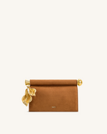 Holly Faux Suede Metal Pendant Embellished Clutch - Brown