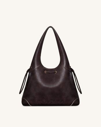 Celandra Drawstring Hobo Bag - Dark Brown