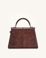 Elise Large Croc-Embossed Top Handle Bag - Chestnut Brown