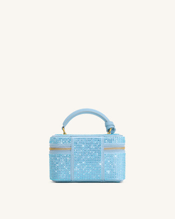 Cleo Artificial Crystal Box Shape Top Handle Bag - Blue