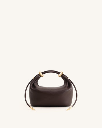 Ellie Metal Ring Embellished Top Handle Bag - Dark Brown