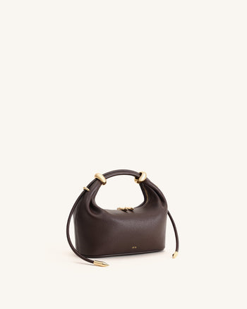 Ellie Metal Ring Embellished Top Handle Bag - Dark Brown