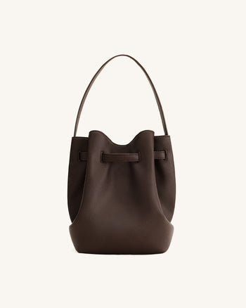 Clara Lock Accent Bucket Shoulder Bag - Mocha Brown