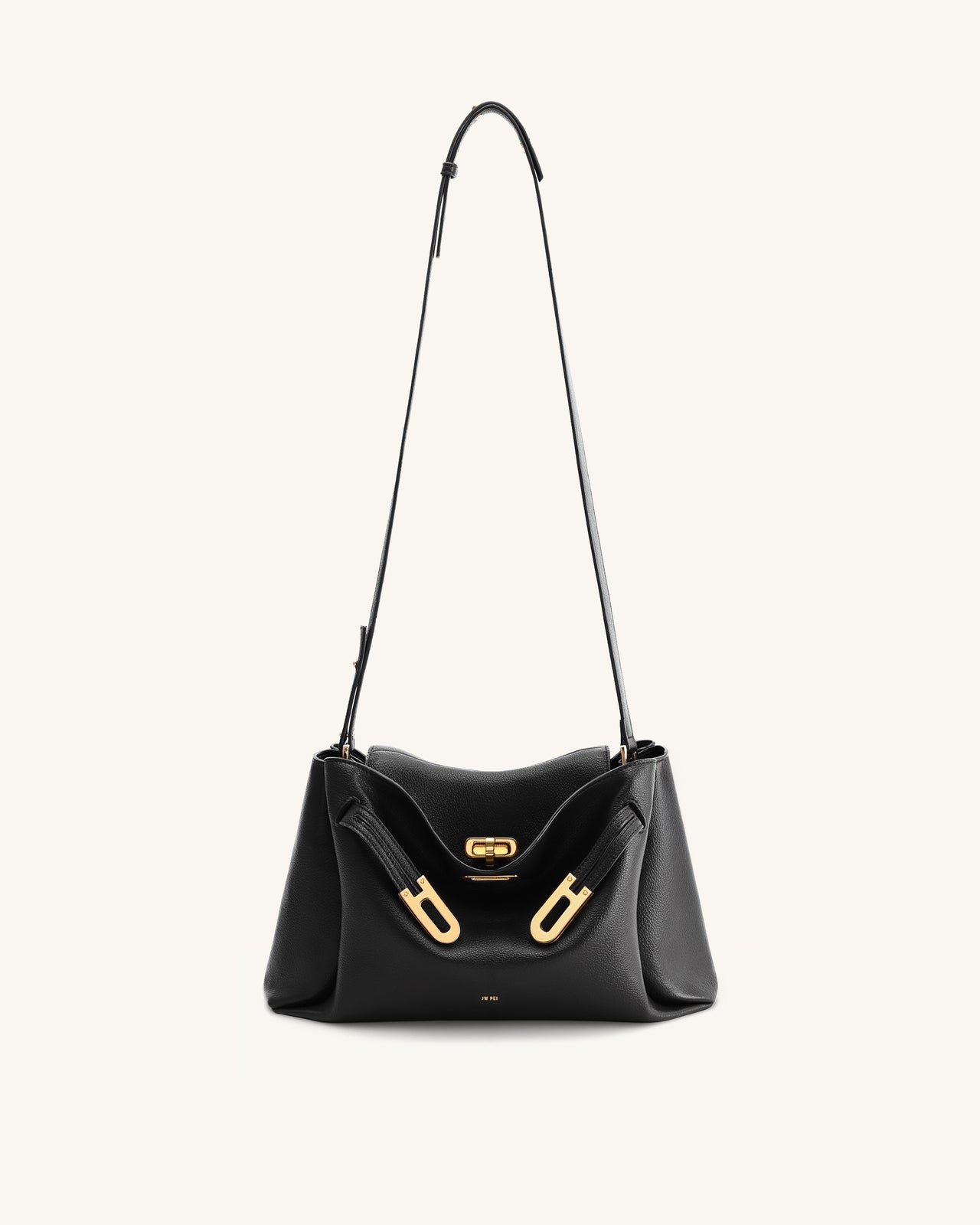 Rhea Pebbled Double Buckle Shoulder Bag - Black
