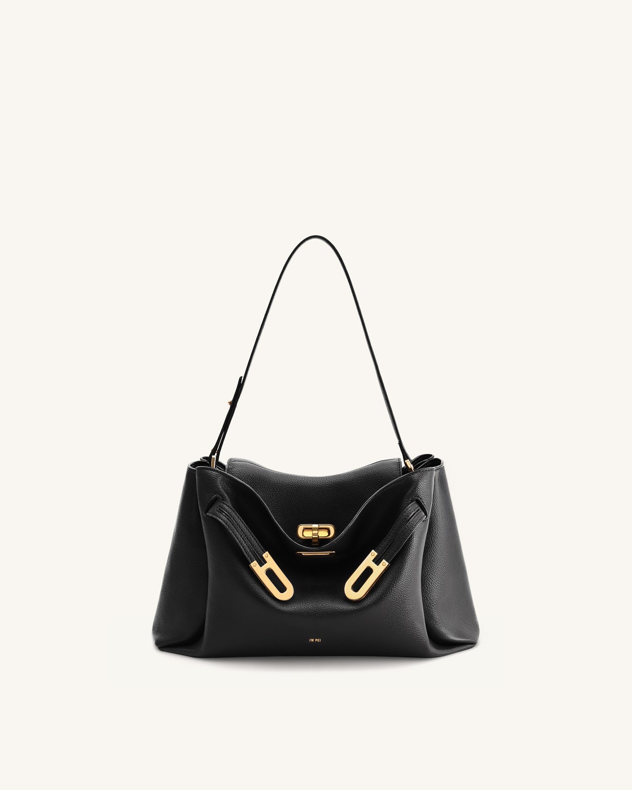 Rhea Pebbled Double Buckle Shoulder Bag - Black