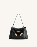 Rhea Pebbled Double Buckle Shoulder Bag - Black