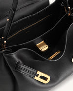 Rhea Pebbled Double Buckle Shoulder Bag - Black