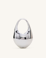 Lillian Face Crescent Top Handle Bag - Silver