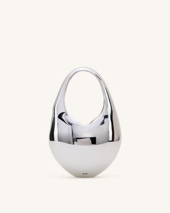 Lillian Face Crescent Top Handle Bag - Silver