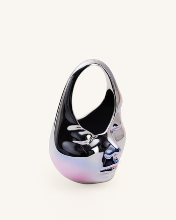 Lillian Face Crescent Top Handle Bag - Silver