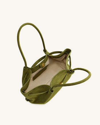 Hana Wide Faux Suede Tote Bag - Olive Green